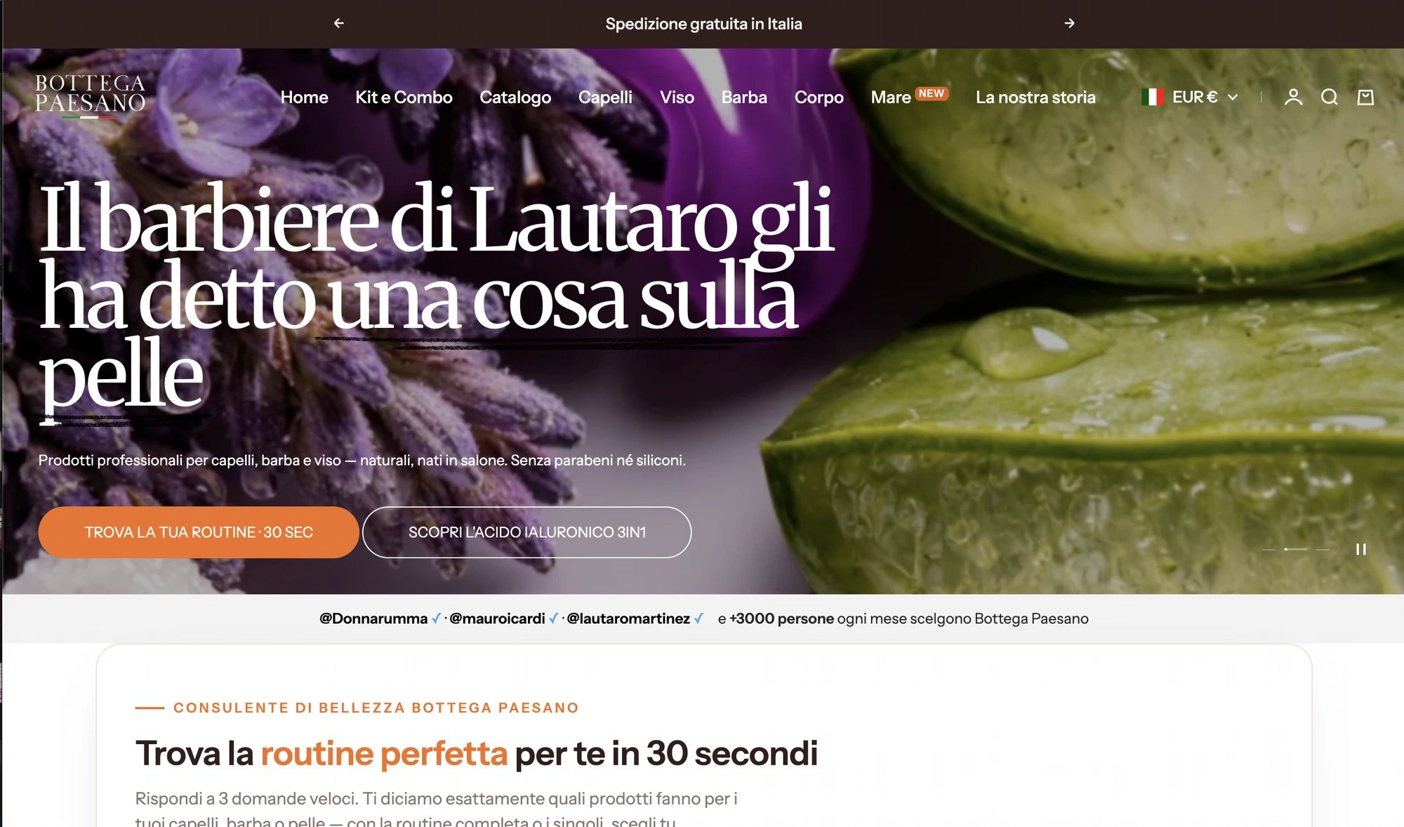 La home di Bottega Paesano su desktop